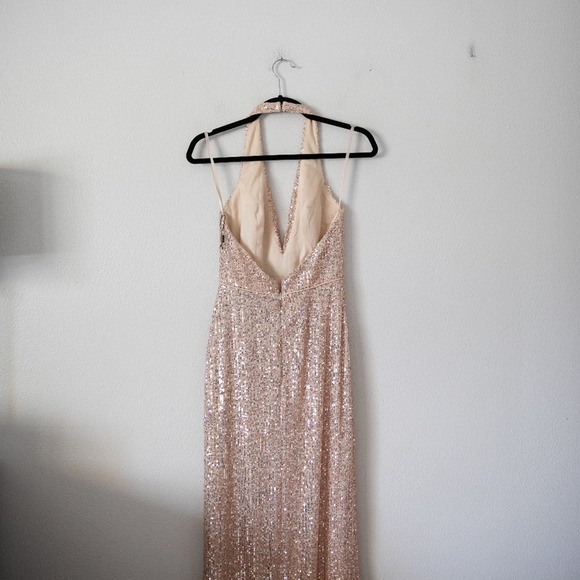 Ieena for Mac Duggal Sequined Halter Strap Plunge Neck Gown - Picture 5 of 7